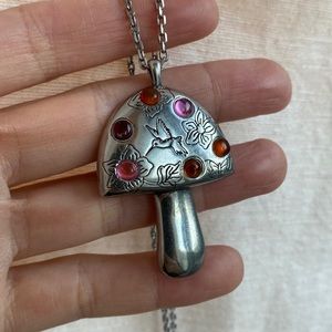 Silver gemstone mushroom necklace